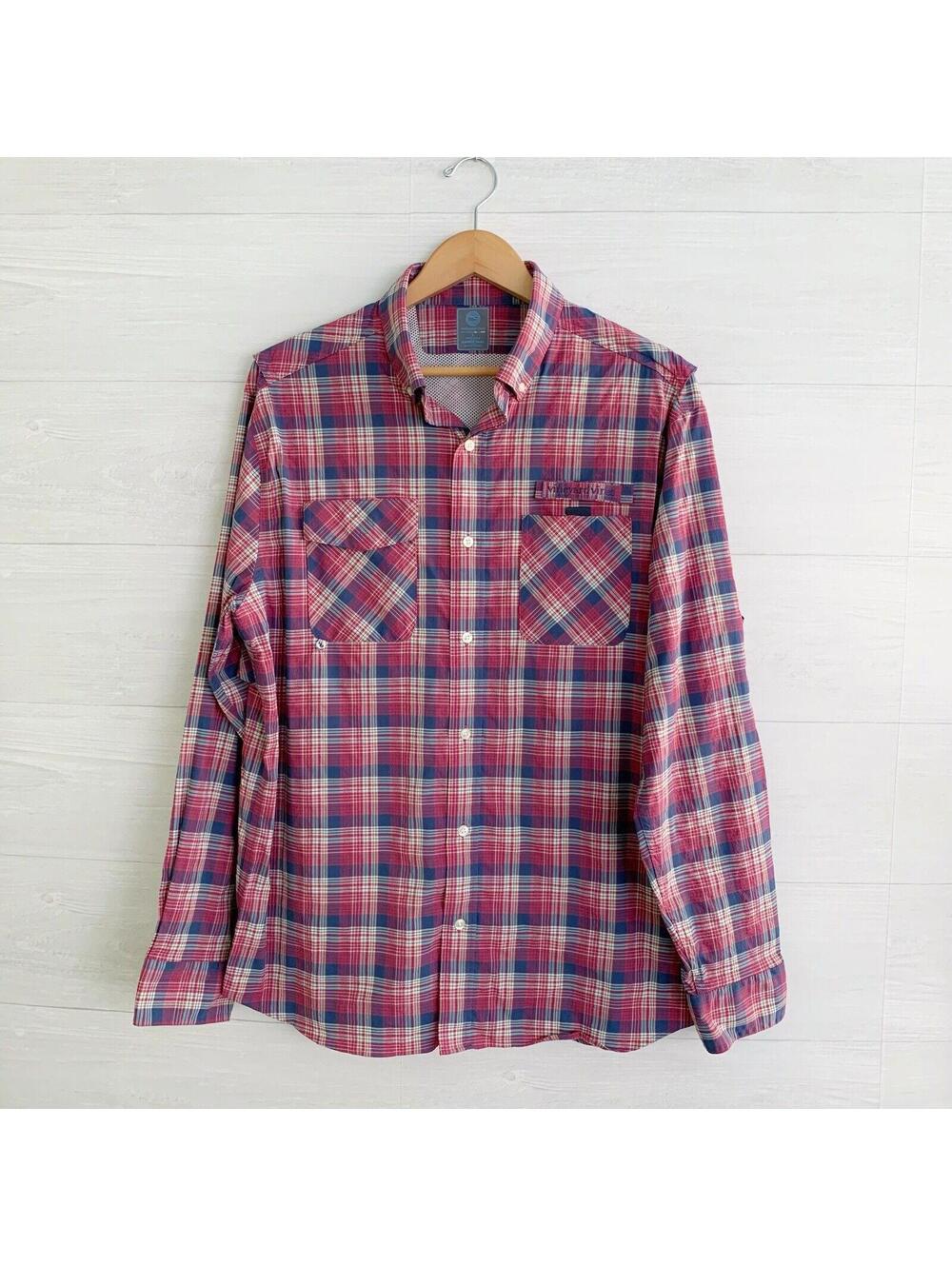 Vineyard Vines Harbor Shirt Mens L Red Blue Plaid Performance Fishing Nylon